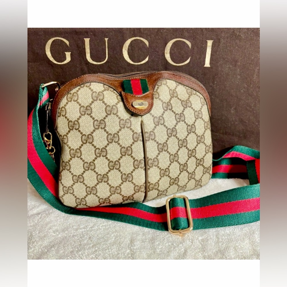 Gucci Beige and Brown Signature Crossbody Bag